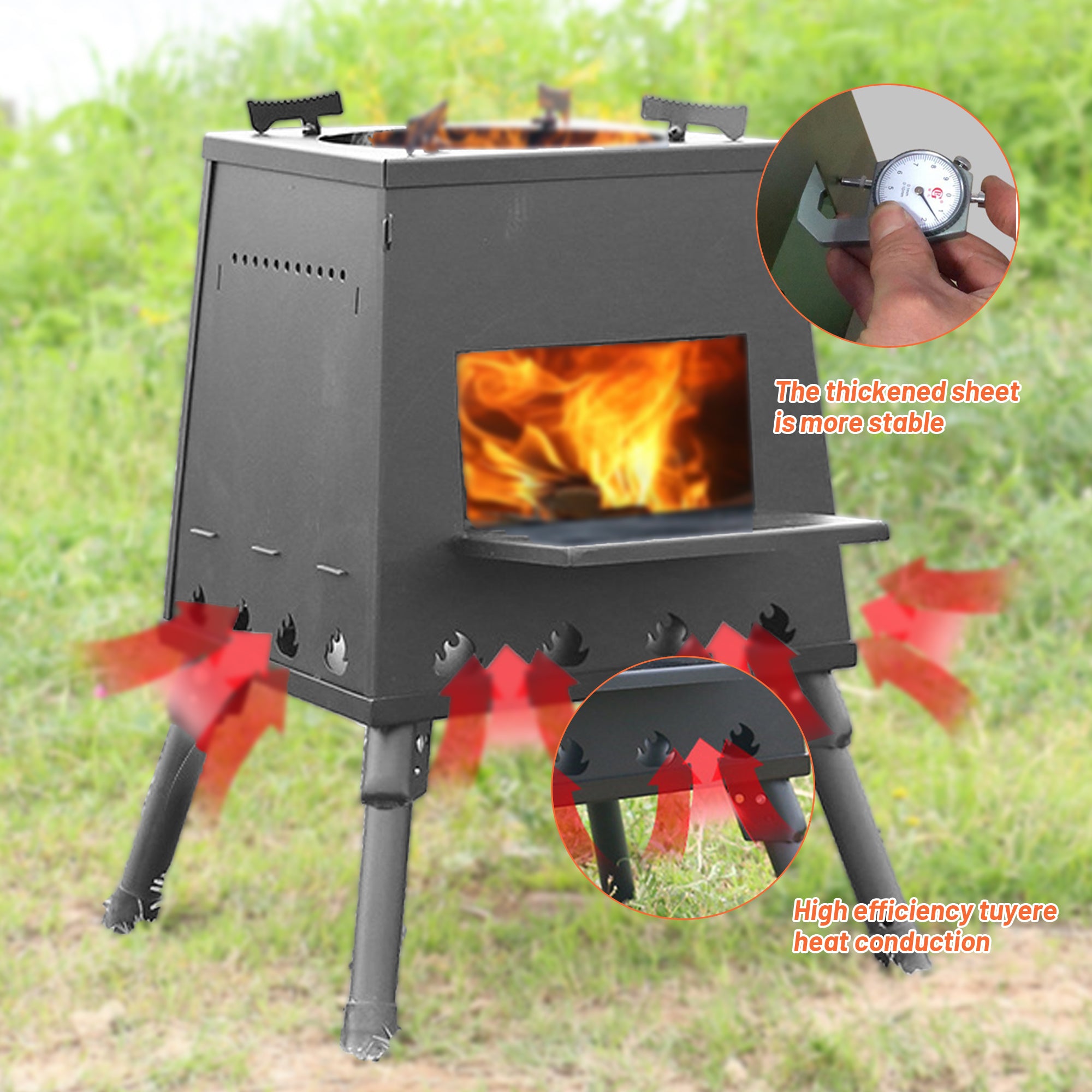 Portable Stainless Steel Wood Burning Stove, Lightweight Design, 4